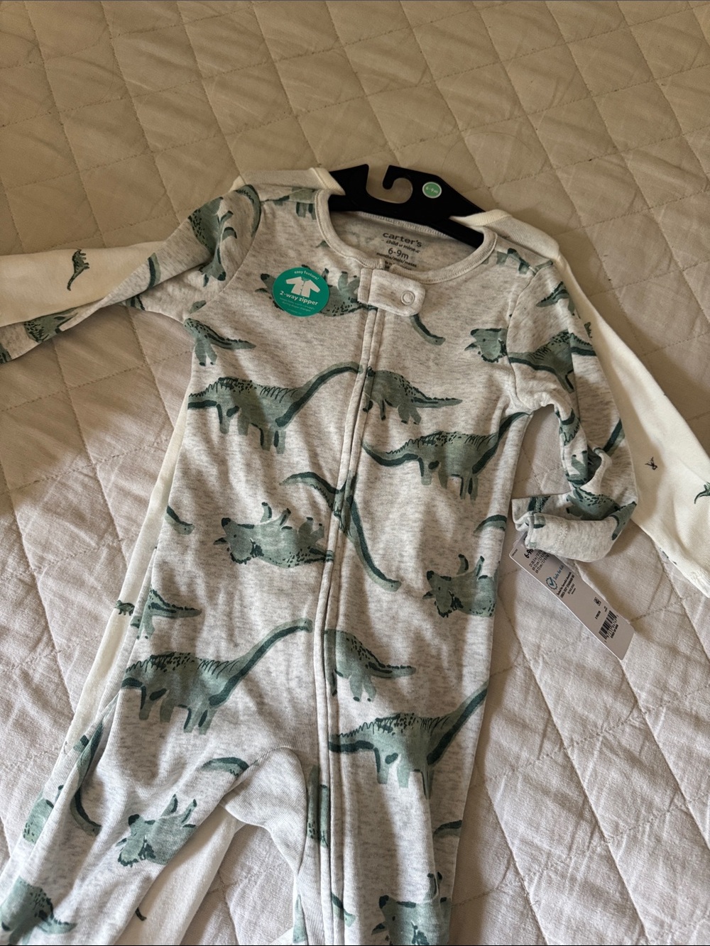 Carter's Cream and Green Dinosaur Zip Sleep Sack Pajamas